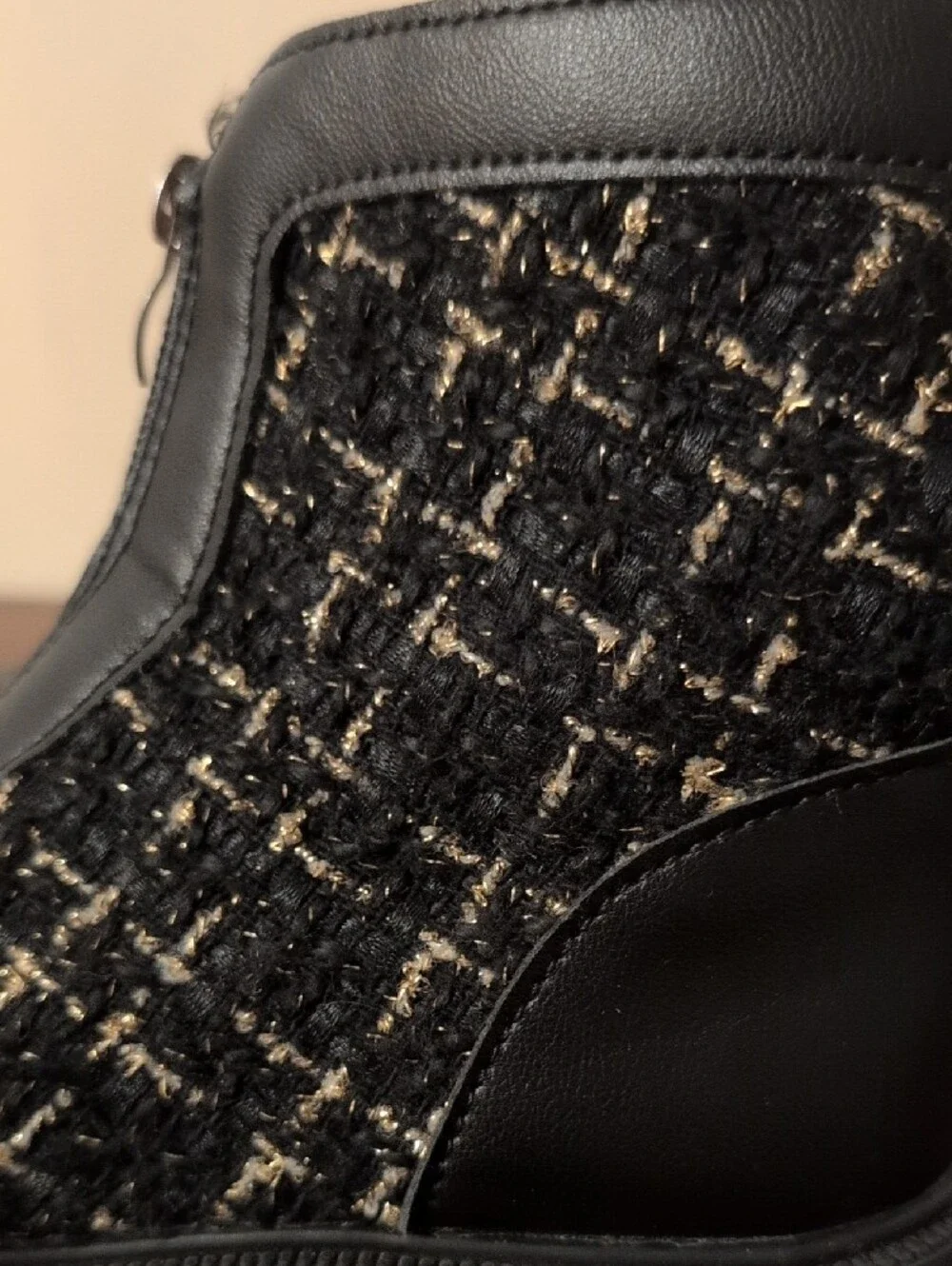 Kids Black Tweed-Panel Ankle Boots Size 1 1/2